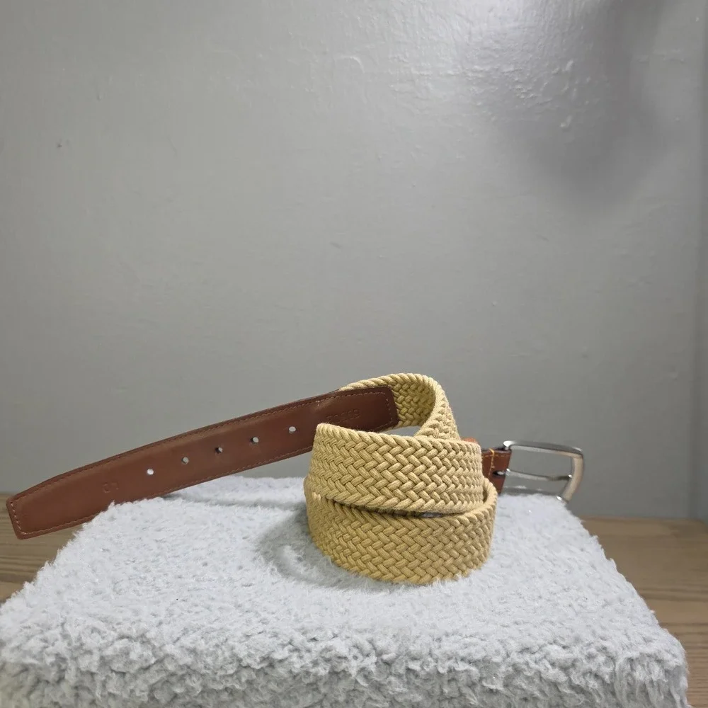 Lot of 2 Torino Men's Size 40 Cream & Beige Leather Breaded Belts Dressy Classic